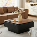 SSLine Lift-Top Coffee Table with Storage, 31.5' Square Coffee Table for Living Room Bedroom, Modern Rustic Lift Brown Wooden Top Center Tables with Hammered Texture Black Frame