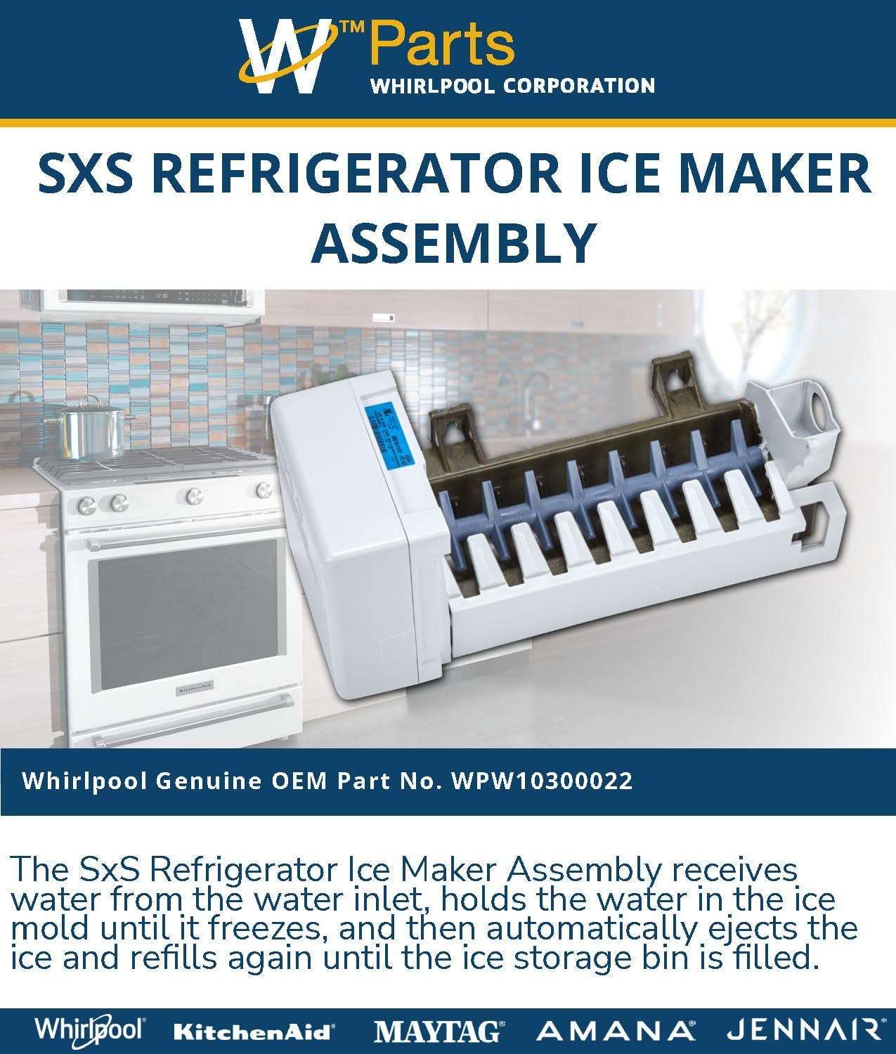Whirlpool WPW10300022 Genuine OEM SxS Refrigerator Ice Maker Assembly Replacement Part – Replaces W10122556, W10300022, W10377190