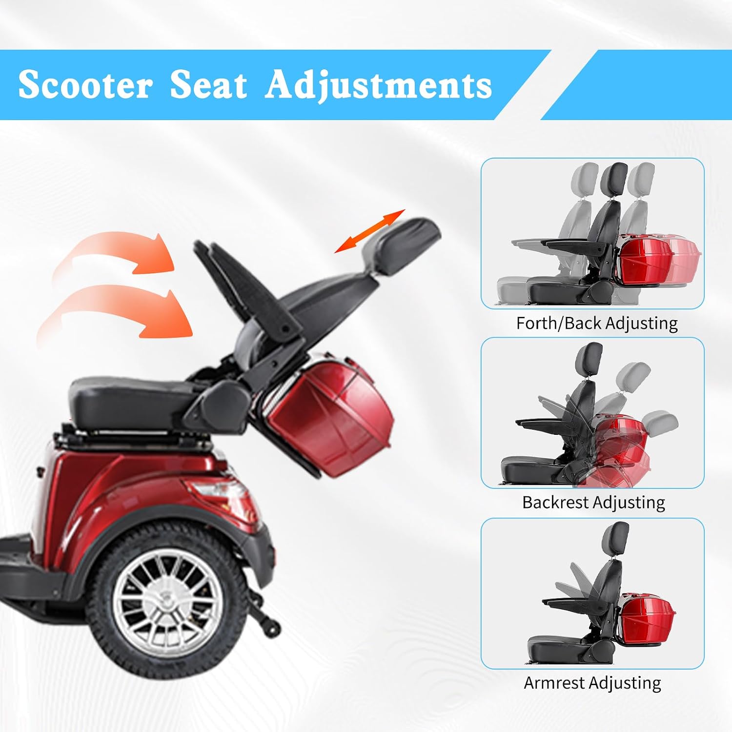 Mobility Scooters for Seniors,Heavy-Duty 4 Wheel Mobility Scooters for Travel,500LBS Capacity 1000W All Terrain Handicap Scooters for Adults (Red1-afd)