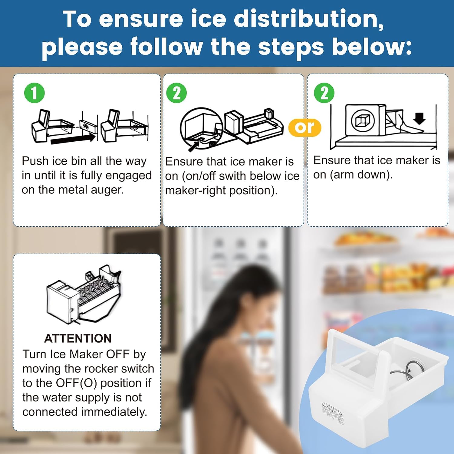 Upgraded WPW10558423 for Whirlpool Ice Maker Replacement, Compatible with Whirlpool Kenmore Maytag Amana IKEA Refrigerator, Refrigerator Ice Bucket Replacement with Whirlpool Replacement Ice Maker