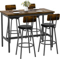 Elevon 47 in Long Bar Table Set with 4 PU Leather Bar Stools, Dining Table and Chair Sets, Industrial Tall Coffee Table and Back Chair for Kitchen, Living Room, Party Room, Pub, Brown