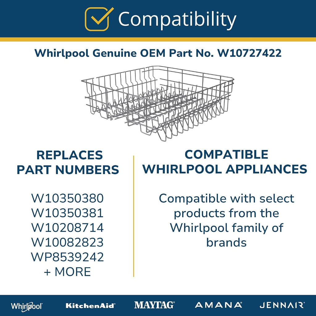 Whirlpool W10727422 Genuine OEM Dishwasher Upper Dishrack Assembly Replacement Part - Replaces W10350380, W10350381, W10208714, and More