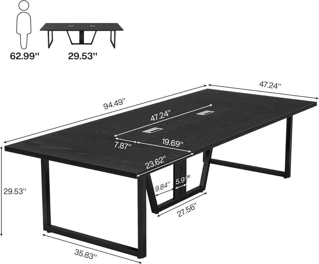 Tribesigns 8FT Conference Table, 94.49 L x 47.24 W x 29.53 H Inches Large Meeting Podcast Table for 10 People, Business Style Wooden Training Table with Strong Metal Frame for Office Conference