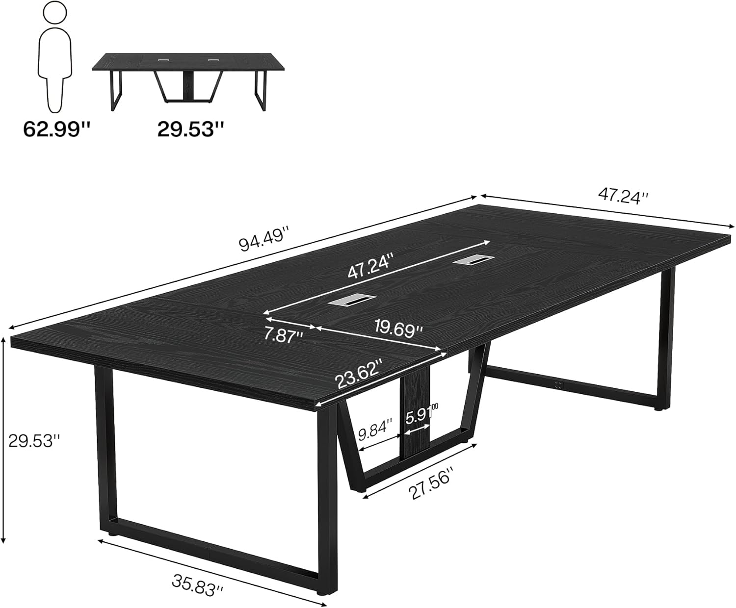 Tribesigns 8FT Conference Table, 94.49 L x 47.24 W x 29.53 H Inches Large Meeting Podcast Table for 10 People, Business Style Wooden Training Table with Strong Metal Frame for Office Conference
