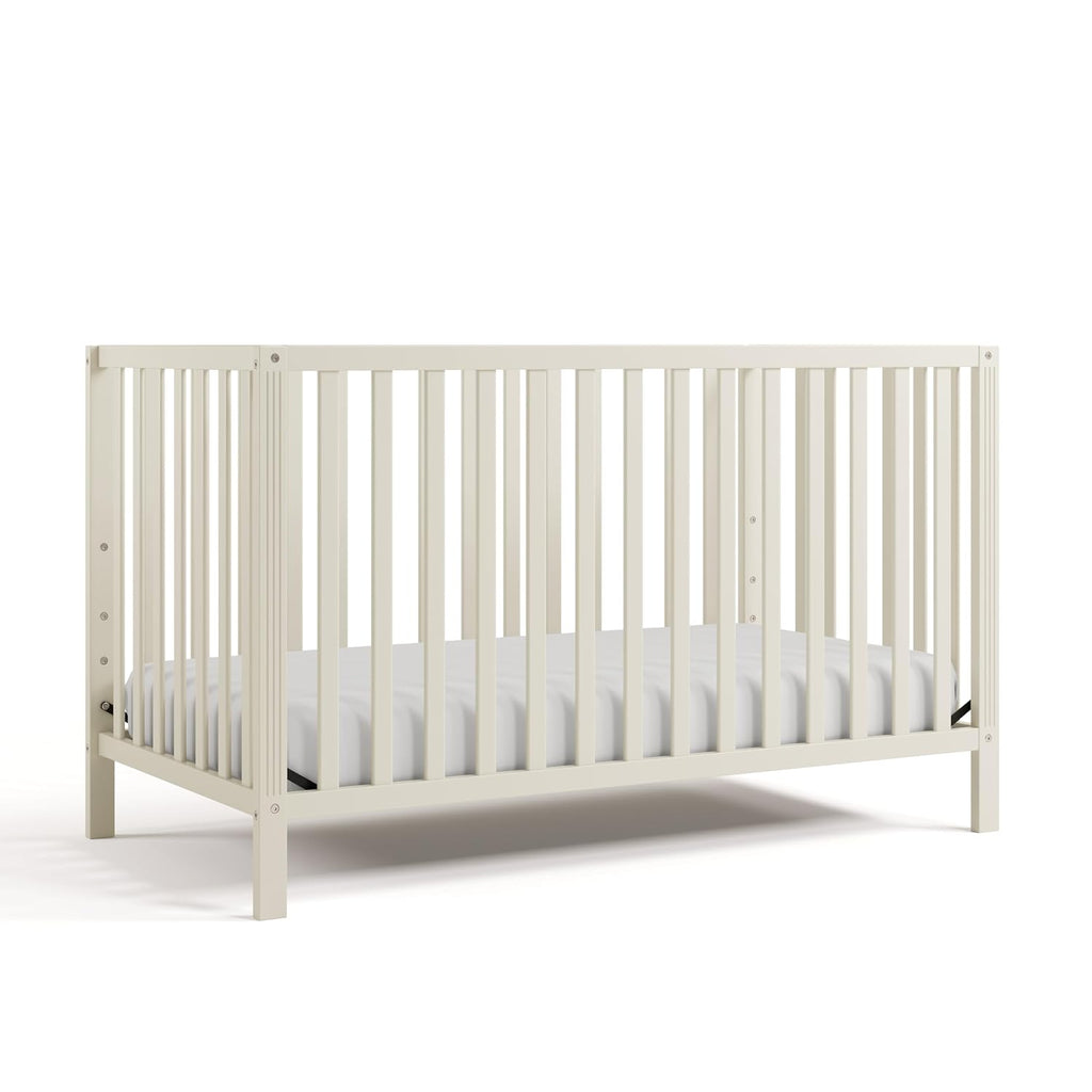 Storkcraft Morningside 5-in-1 Convertible Crib – GREENGUARD Gold Certified, Fits Standard Crib Mattress, Converts to Toddler Bed, Daybed and Full Bed, 4 Adjustable Mattress Heights (Frosted Oat)