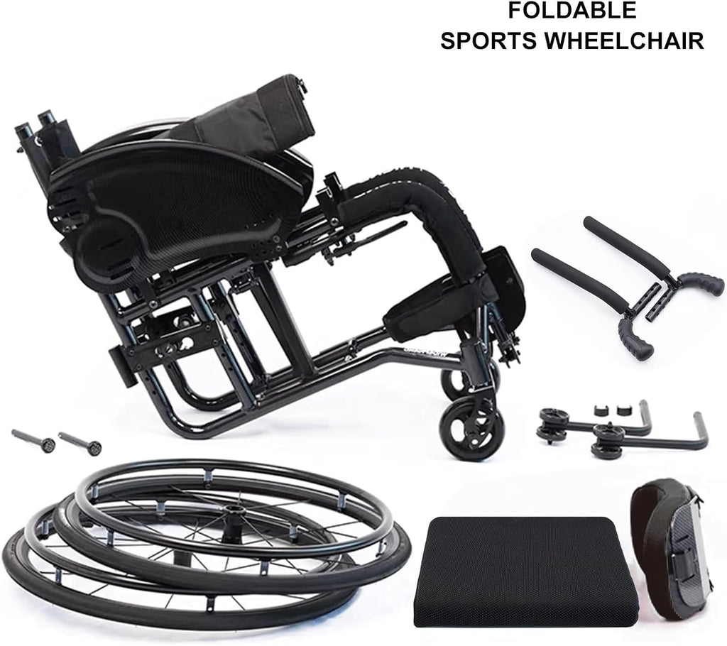 Folding Lightweight Sports Wheelchair,Foldable Wheelchair,Transport Wheelchair,Aluminum Alloy Wheelchair,Portable Wheelchairs,Anti-Tip Wheels Wheelchair,with Handbrakes Handrail(Green,42cm/16.5in)