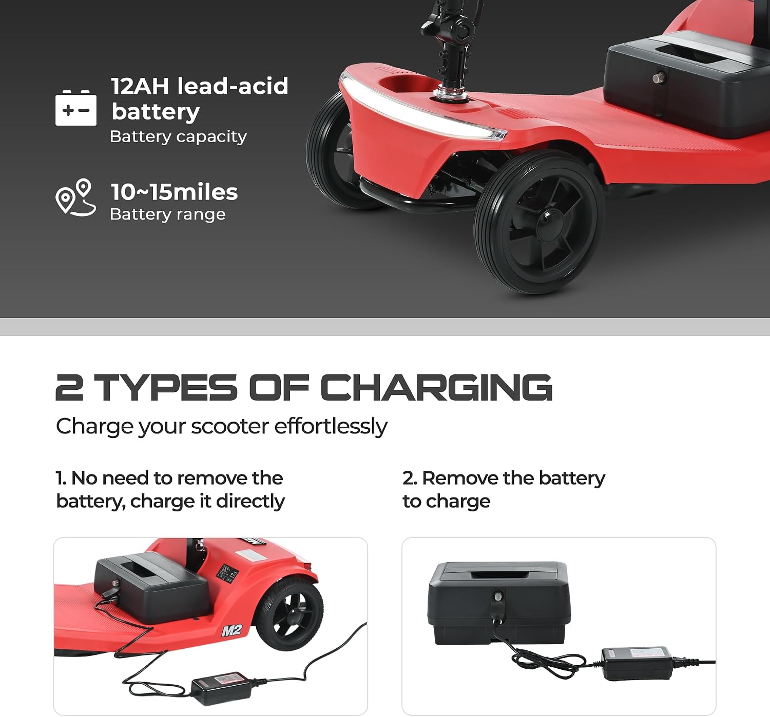 Mobility Scooters for Seniors & Adults 350 Lb Weight Foldable,All-Terrain 4-Wheel Powered Scooter,Lightweight Foldable Disability Electric Wheelchair,Front Rear Led Lights with Basket,red