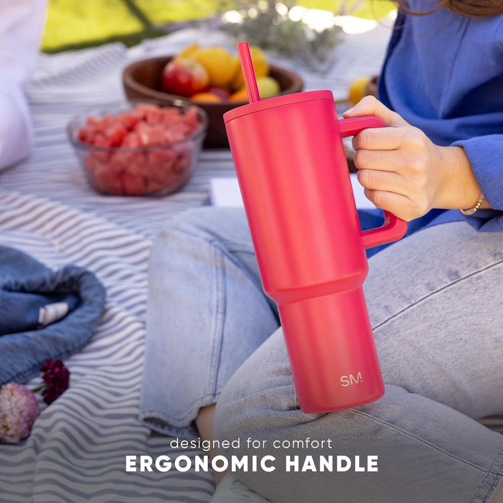 Simple Modern 40 oz Trek Tumbler with Handle and Straw Lid | Cup Holder Friendly Insulated Stainless Steel Travel Mug | Almond Birch (Pack of 12)