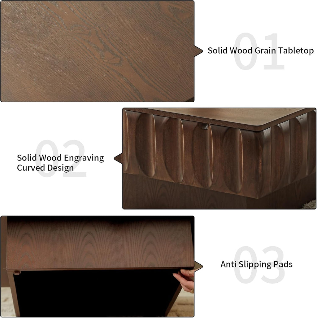 LKTART 31' Lift Top Coffee Table for Living Room, Fluted Coffee Table with Hidden Storage Compartment, Mid Century Modern Solid Wood Veneer Square Center Table for Office Apartment Small Space, Walnut