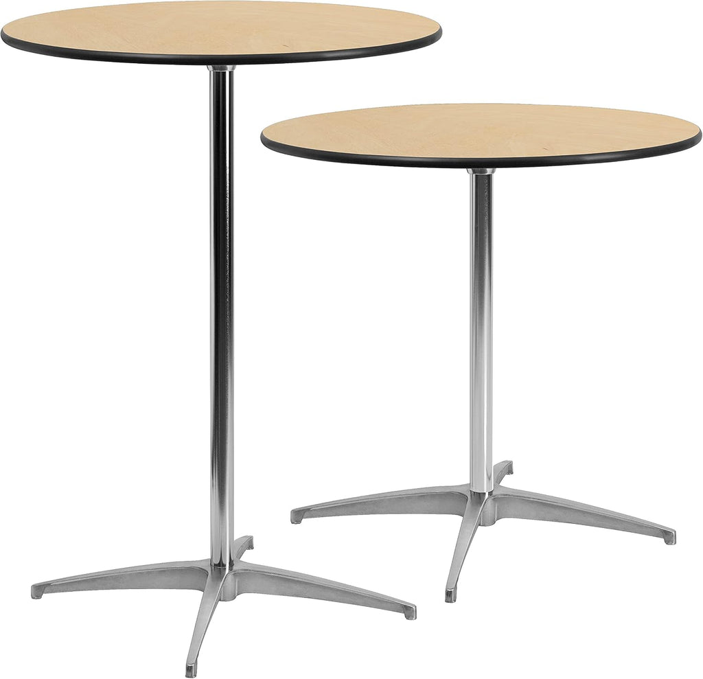 Flash Furniture Lars 30' Round Cocktail Table with 30' and 42' Columns, Adjustable Standard or Bar Height Round Table for Events or Home Use, Natural