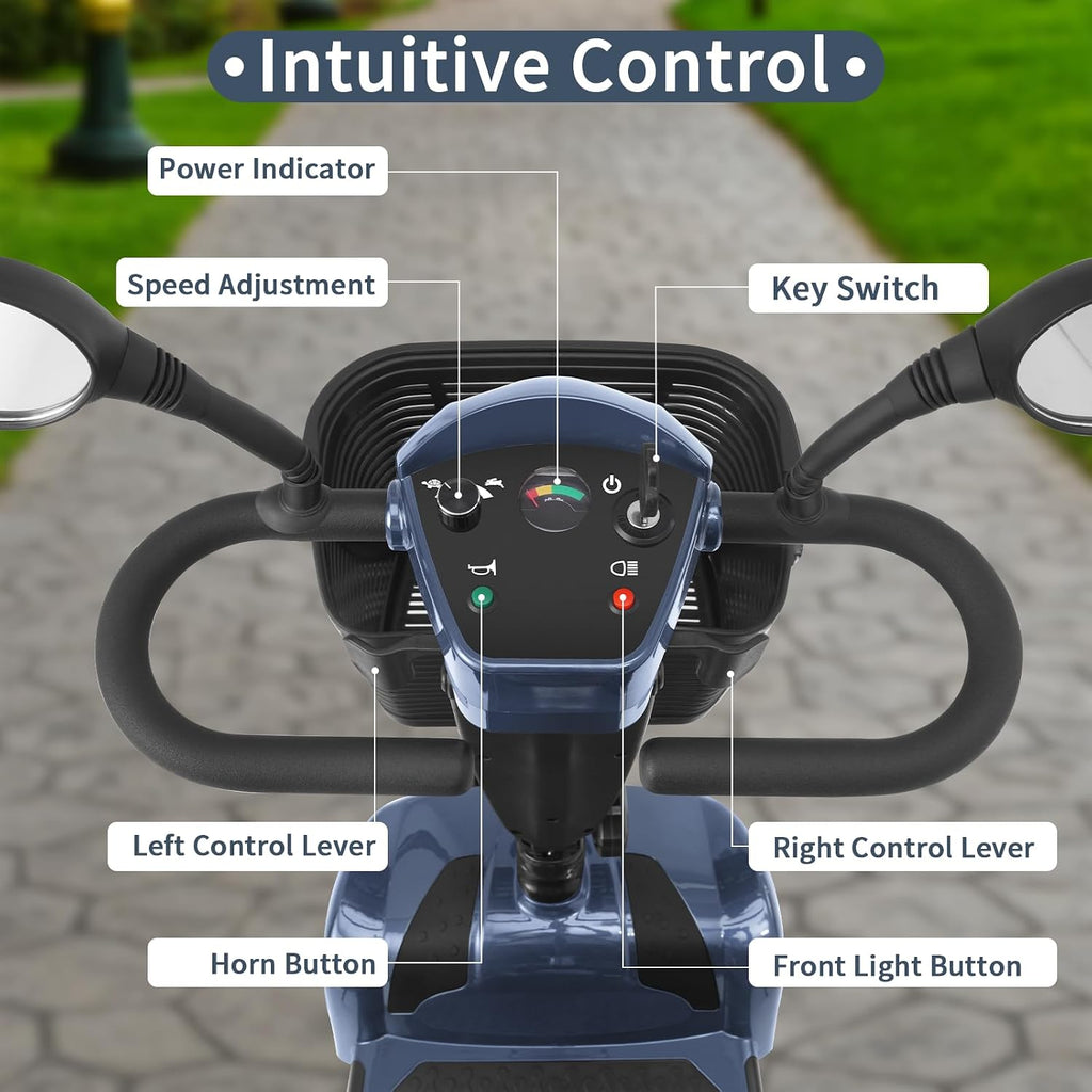 Mobility Scooter for Seniors/Adults, up to 300lbs Capacity, 4 Wheels Mobility Scooters with 15 Miles 350W 5/7MPH, Electric Wheelchair, Adjustable Seat with Rear Mirror