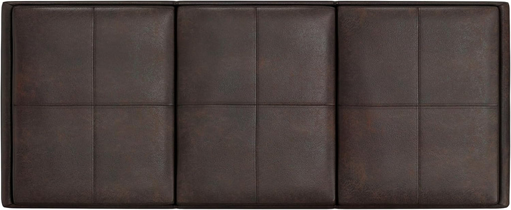 SIMPLIHOME Avalon Storage Ottoman - 42 inch Wide Upholstered Vegan Leather Rectangular Flip-Top Ottoman in Distressed Brown, Contemporary Coffee Table Ottoman for Living Room with Hidden Storage