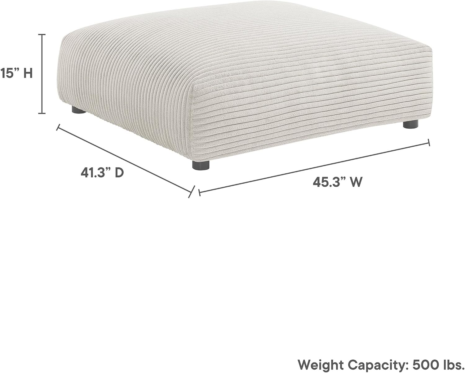 Modway Solace Modular Corduroy Ottoman in Almond - Oversized Square Ottoman Coffee Table - Corduroy Upholstered Ottoman Seat - Modern Large Footstool - Soft Sitting Stool Couch Table for Living Room