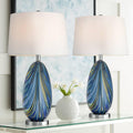 Possini Euro Design Pablo 27' Tall Modern Coastal Table Lamps Set of 2 Blue Art Glass White Shade Living Room Bedroom Bedside Nightstand House Office Home Kitchen Entryway Console (Colors May Vary)
