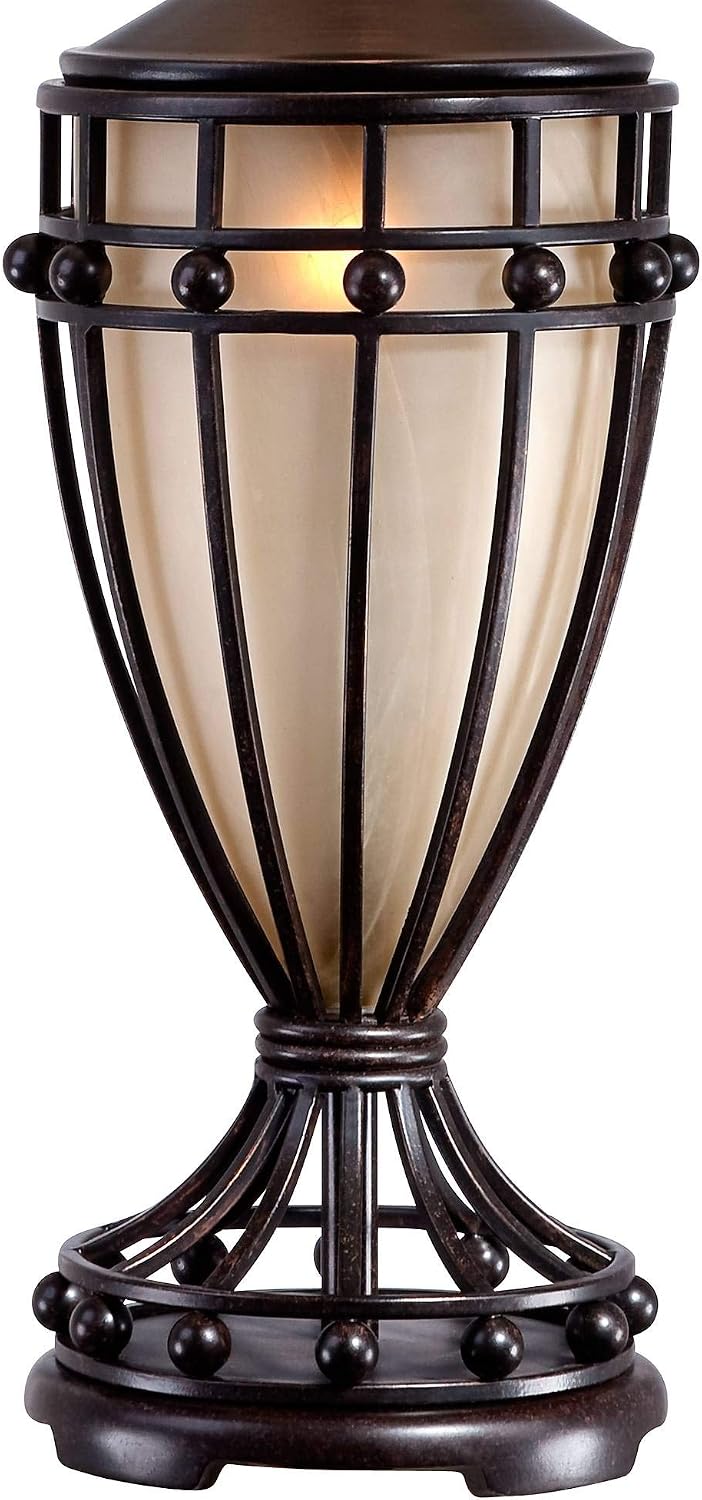 Franklin Iron Works Cardiff Traditional Table Lamp 33' Tall with Night Light Brushed Iron Cage Champagne Urn Glass Beige Bell Flared Shade for Bedroom Living Room House Bedside Nightstand Office