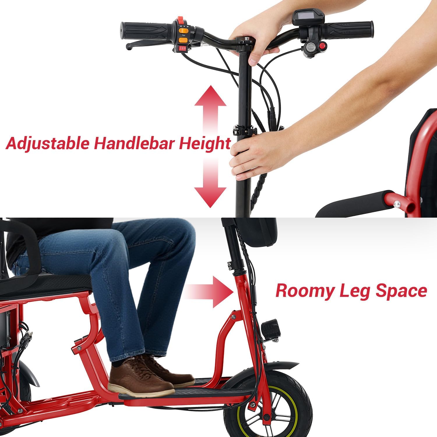 3-Wheel Folding Mobility Scooter Foldable Lightweight Electric Scooter for Adults & Seniors, Detachable Lithium Battery, Long Range 28 Miles, 3-Speed, with Rearview Mirror & Turn Signal (Red)