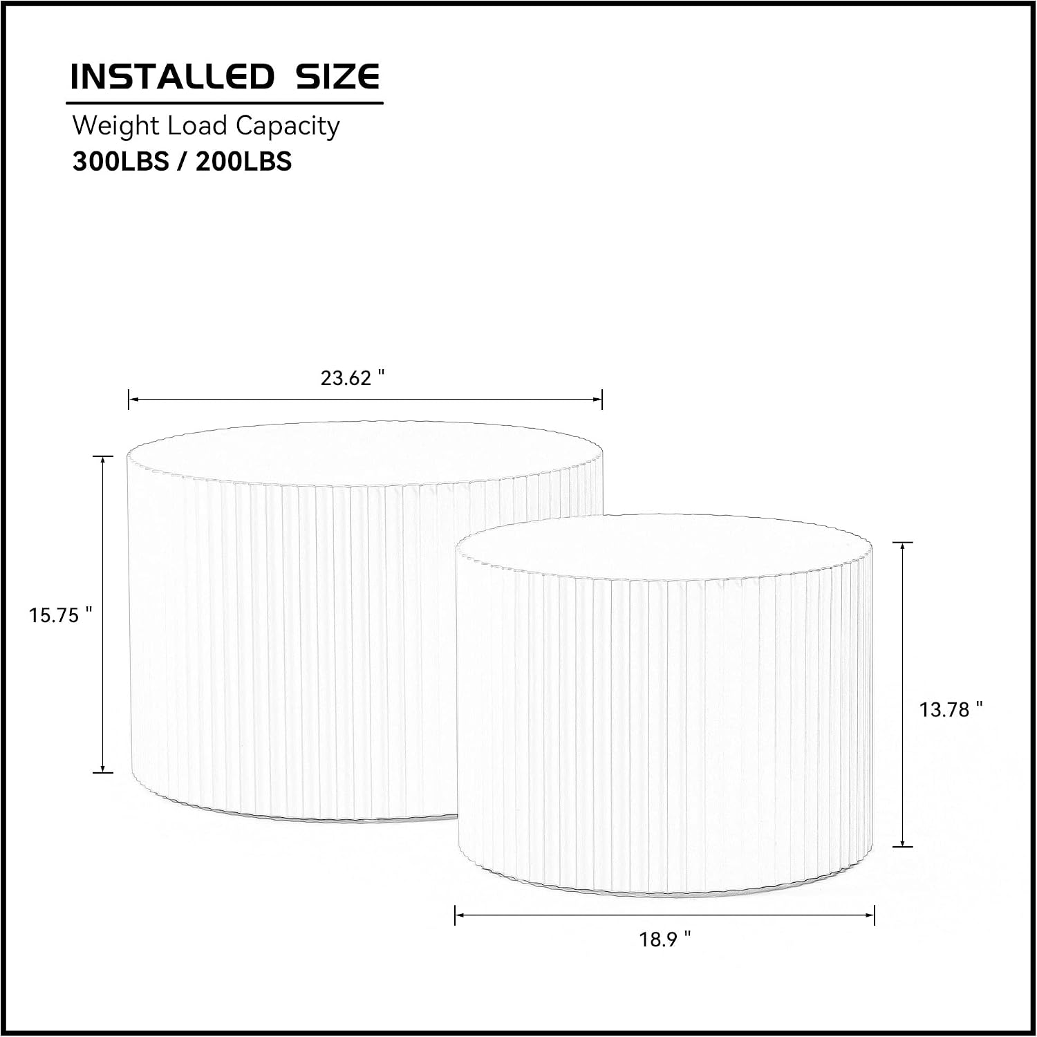 JUSTONE 2-Piece Nesting Coffee Tables Set - Modern Drum End Tables for Small Spaces, Black Round Accent Furniture for Living Room & Apartments (15.75' H)