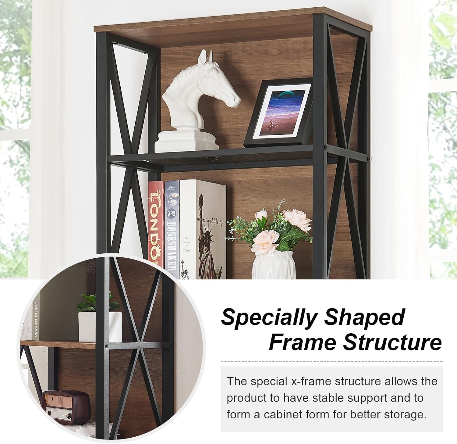 HOMISSUE Tall Bookshelf, 7-Tier Book Shelf, Rustic Wood Metal Bookshelves and Bookcases, Freestanding and Industrial Open Bookcase for Home Office, Living Room and Bedroom, Vintage Brown