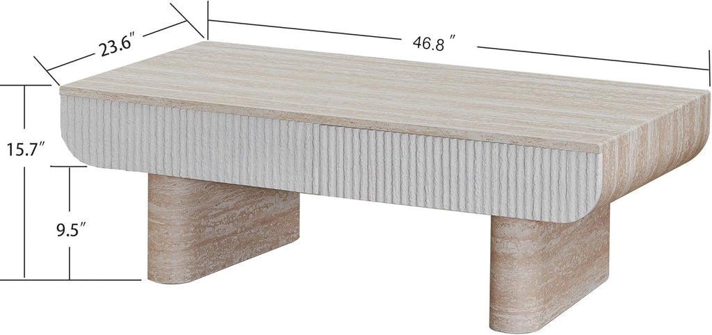 46.8' Coffee Table with Faux Marble Tabletop,Mid Century Modern Coffee Table with Fluted Drawer for Living Room,Office,Beige Brown