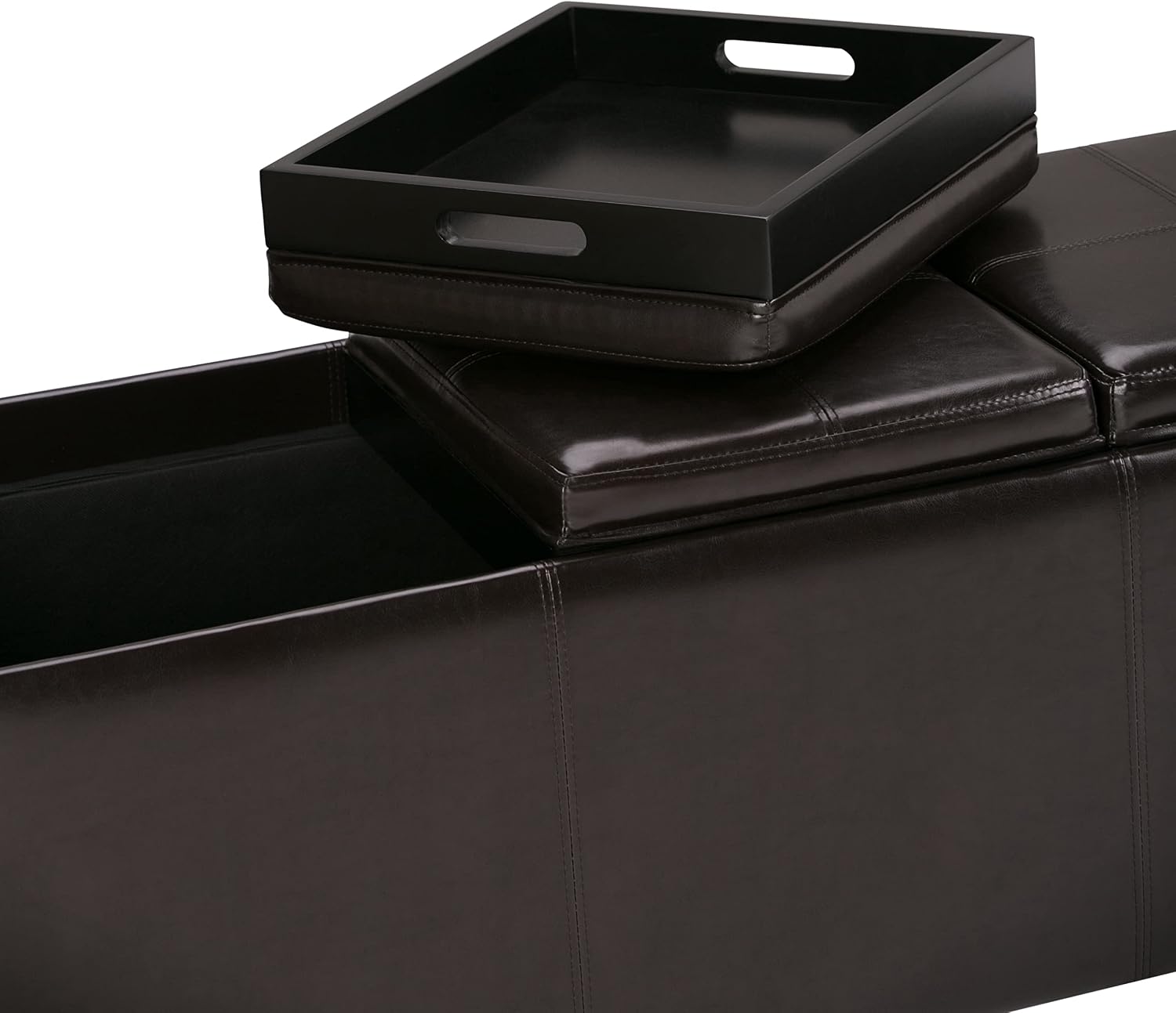 SIMPLIHOME Avalon Storage Ottoman - 42 inch Wide Upholstered Vegan Leather Rectangular Flip-Top Ottoman in Tanners Brown, Contemporary Coffee Table Ottoman for Living Room with Hidden Storage