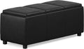 SIMPLIHOME Avalon Storage Ottoman - 42 inch Wide Upholstered Vegan Leather Rectangular Flip-Top Ottoman in Distressed Black, Contemporary Coffee Table Ottoman for Living Room with Hidden Storage
