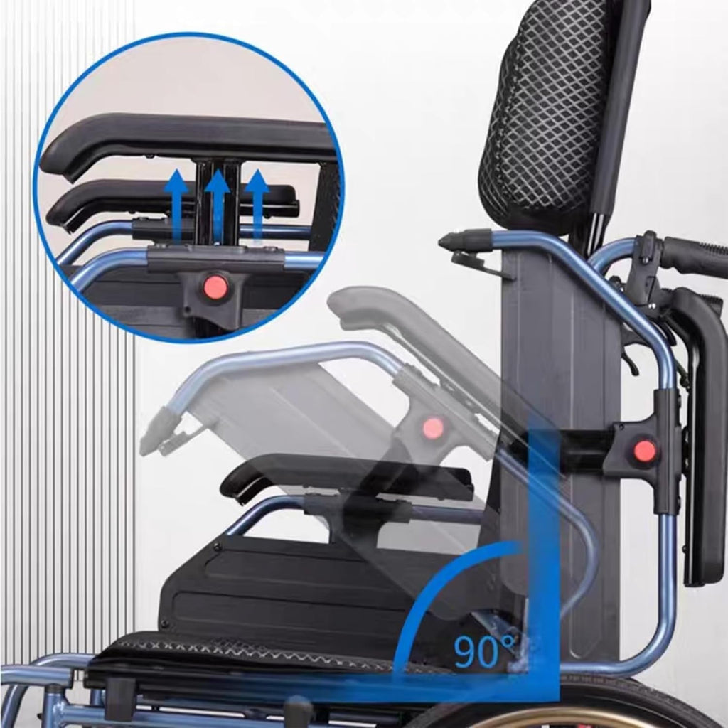 Full Lying Wheelchairs Folding, Lightweight Self Propelled Wheelchair Portable Comfort Wheelchair with Swing Away Footrests and Brakes,Self-propelled Manual Wheelchairs Scooter