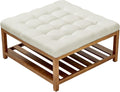 VEVOR Large Square Ottoman Coffee Table, 34.5 Inch Tufted Coffee Table with Solid Wood Shelf Storage, Linen Solid Upholstered Footrest Ottoman for Bedroom Living Room, 400 LBS, Off-White