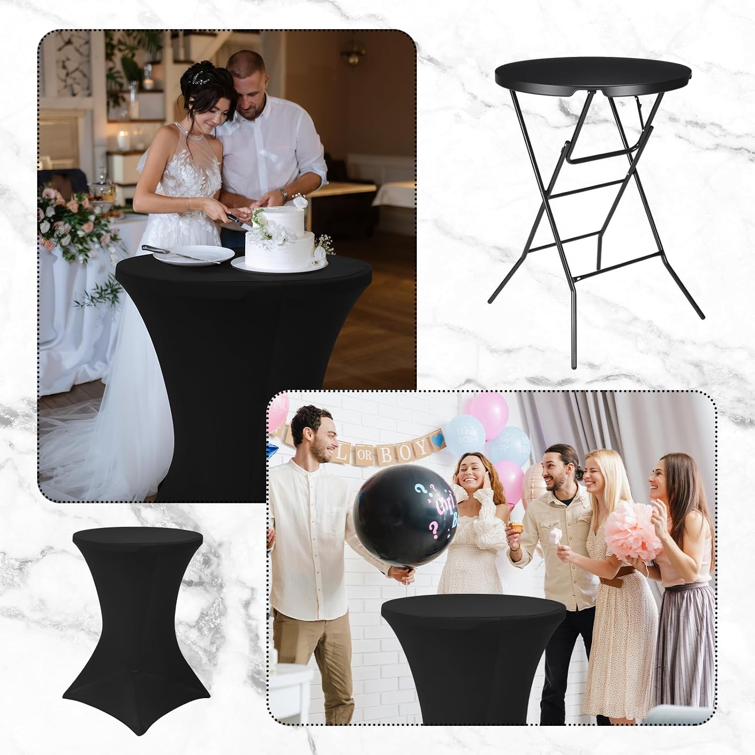 Cocktail Table 32' x 32'x 43.3' High Top Round Folding with Cocktail Table Spandex Covers Indoor Outdoor, Plastic Bar Height Foldable Bistro Tall for Party, Patio, Dining Room (Black)