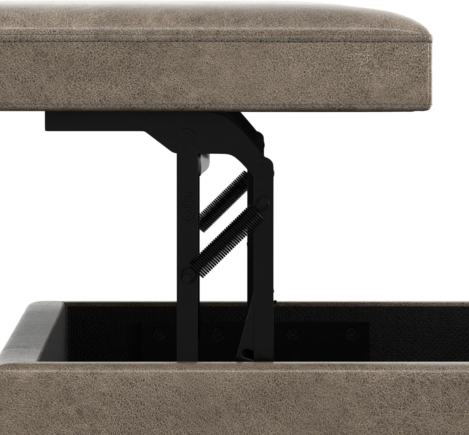 SIMPLIHOME Owen Lift Top Coffee Table Storage Ottoman - 42 inch Wide Upholstered Vegan Leather Rectangular Lift-Top Ottoman in Distressed Smoky Grey Brown, Mid-Century Modern Ottoman for Living Room