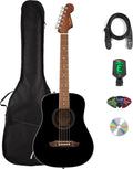 Fender California Standard Redondo Mini Acoustic Guitar - Black Bundle with Gig Bag, Tuner, Strap, Picks, and Austin Bazaar Instructional DVD