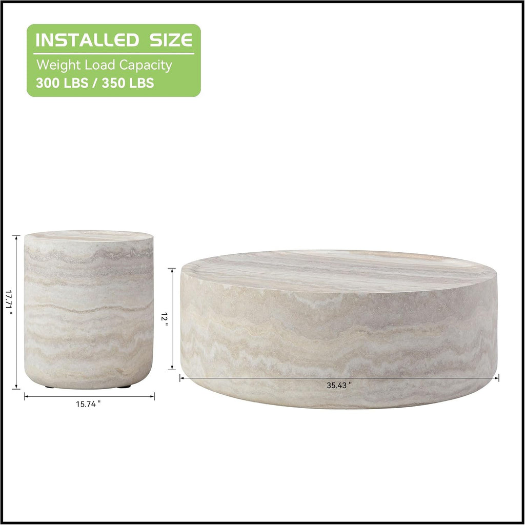 JUSTONE Set of 2 Round Coffee Tables for Living Room, Faux Mars Pattern Modern Minimalist Side Tables Accent End Table End Table for Apartment,Office,Marble