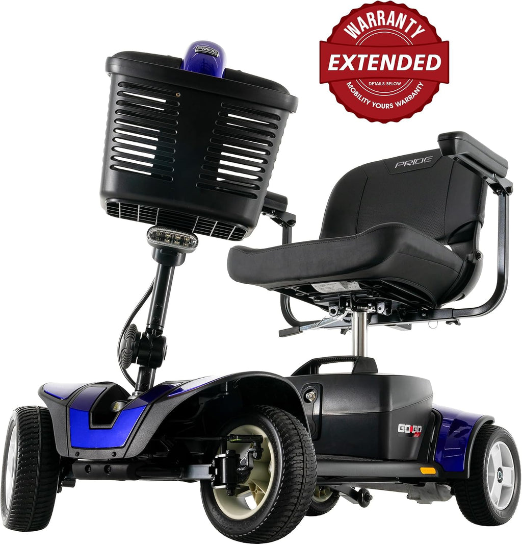 Pride Go Go Sport 4 Wheel Mobility Scooter + Lockable Storage Pod, Rear Basket, Cell Phone Mount, New Easy Turn Feature, LED Headlight, Foldable Seat, 325 Lbs Capacity, Warranty