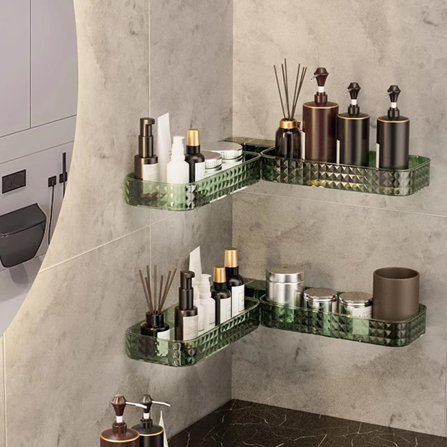 Hanging Rotating Corner Shelf, Wall-Mounted U-Shaped Bathroom Organizer, Punch-Free Foldable Shower Rack, Clear Storage Solution for Space-Saving and Easy Access(Green)