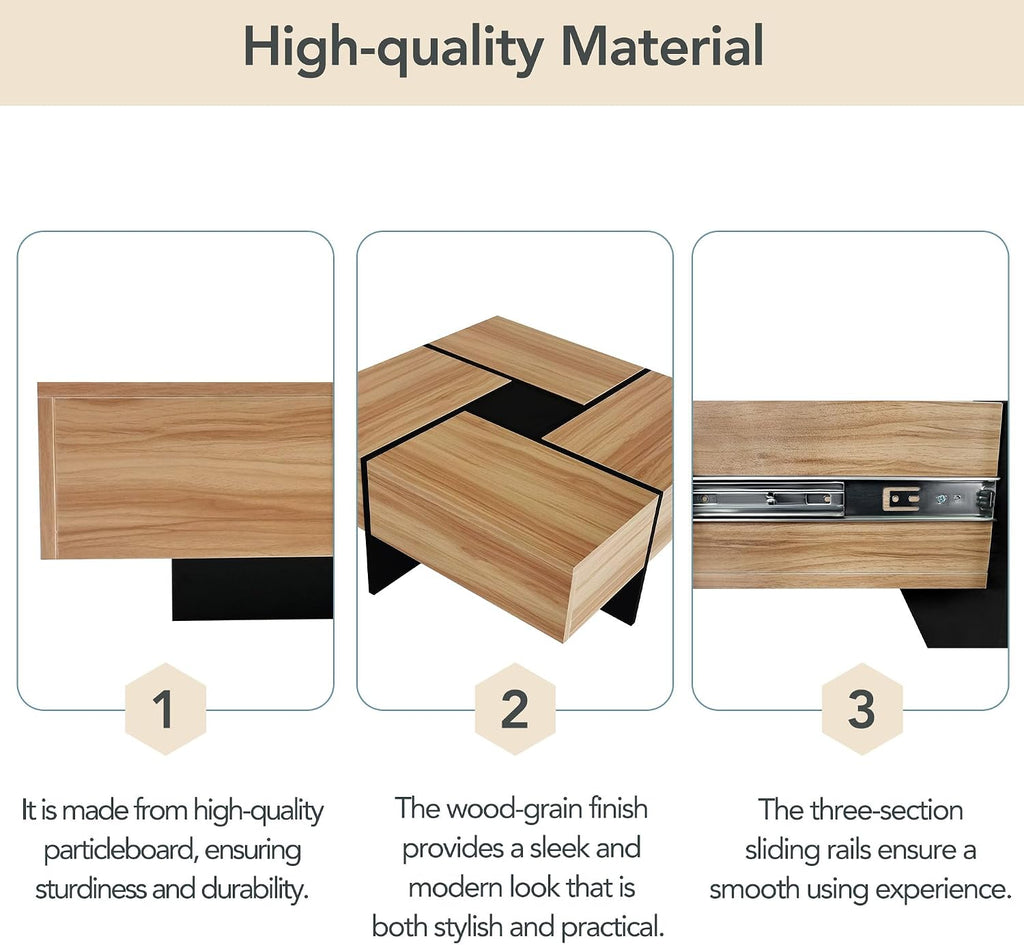 Merax Modern Square Coffee Table with 4 Hidden Storage Compartments, UV High-Gloss Design for Living Room, Brown