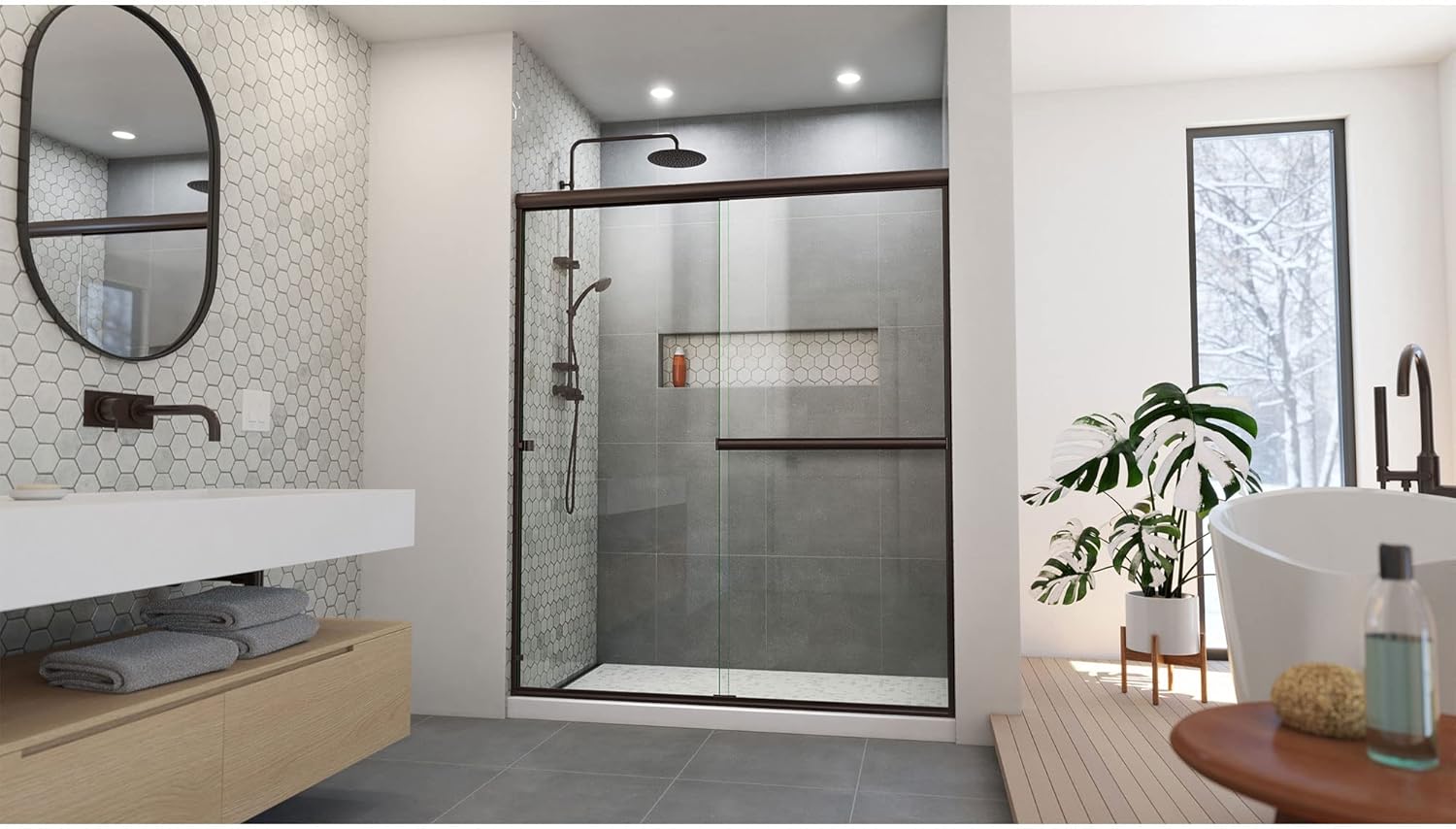 DreamLine Alliance Pro BGX 56-60 inch W x 70 3/8 inch H Semi-Frameless Bypass Shower Door in Oil Rubbed Bronze and Clear Glass