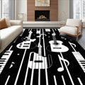 Flatwoven High Traffic Area Rug 4x6, Acoustic Guitar and Piano Keys for Music Lovers, Non Slip, Stain Resistant, Washable Area Rugs for Living Room, Bedroom (Black, 4x6, Pad)