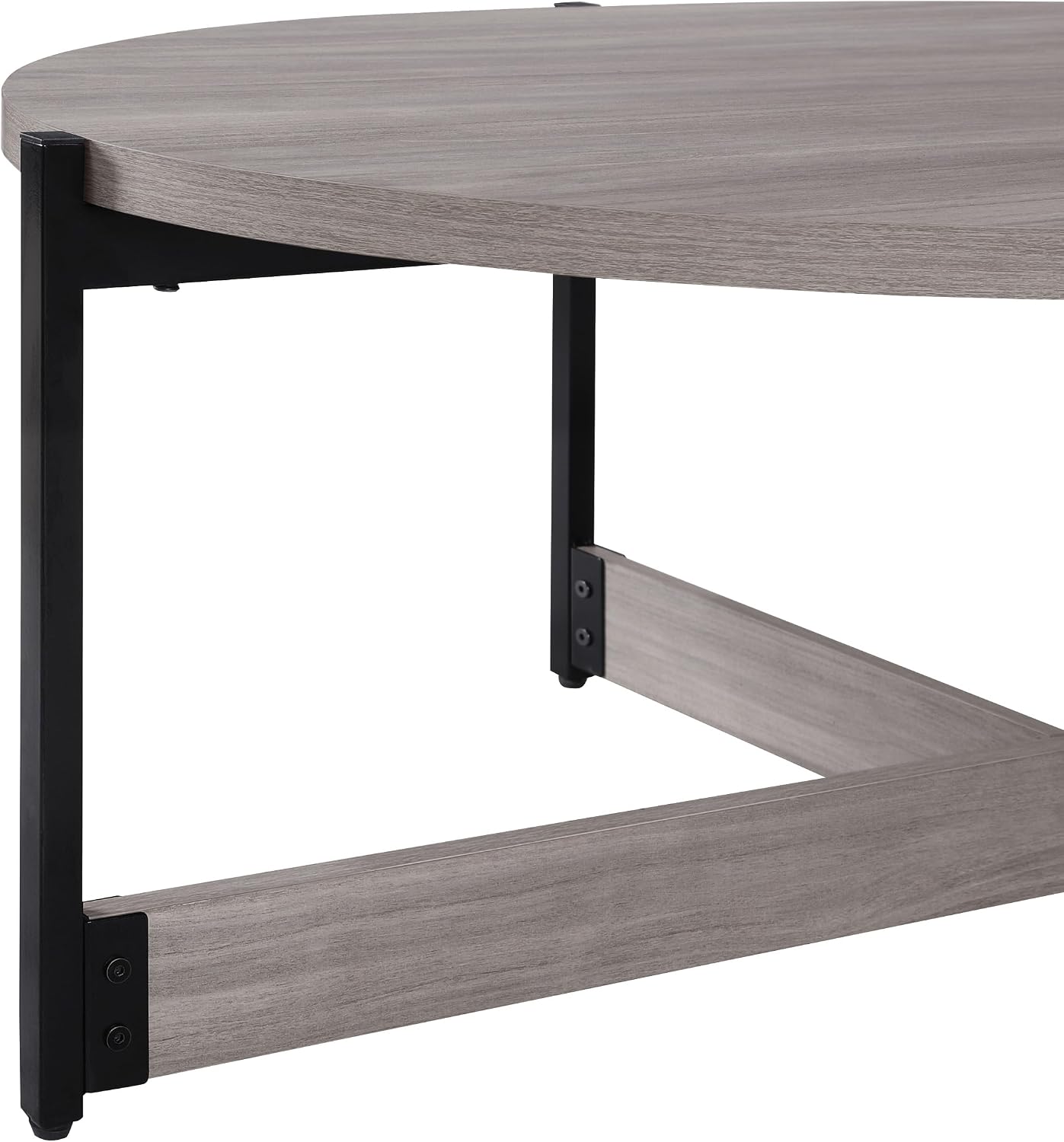 OSP Home Furnishings 3 Piece Occasional Table Set for Livingroom; One Coffee Table and Two Side Tables, Grey Woodgrain Finish with Black Metal