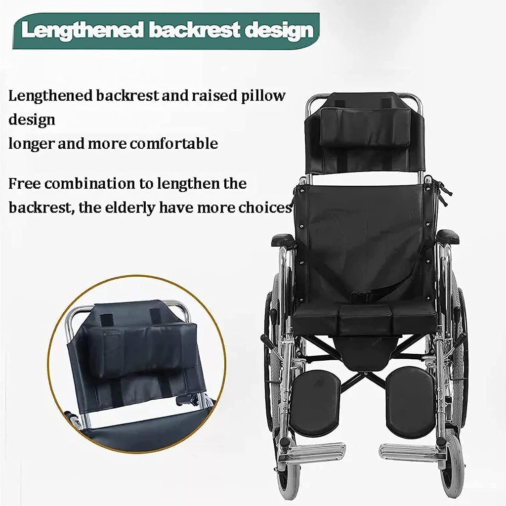 Fully Reclining Wheelchair 6 in 1 Multifunctional Folding Manual Wheelchair Commode W/Headrest High Back Bathroom Wheelchair Scooter for Seniors,220lbs