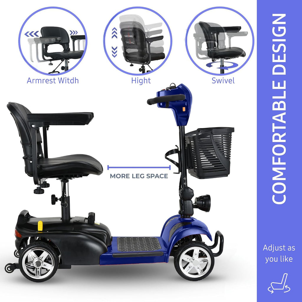 DECOMIL Mobility Scooter for Seniors – 20 Miles Range, 4 Wheel Foldable Electric Scooter, 24V 20Ah Battery, 300W Motor, 285 lbs Capacity, Travel Scooter with USB Charging Input,