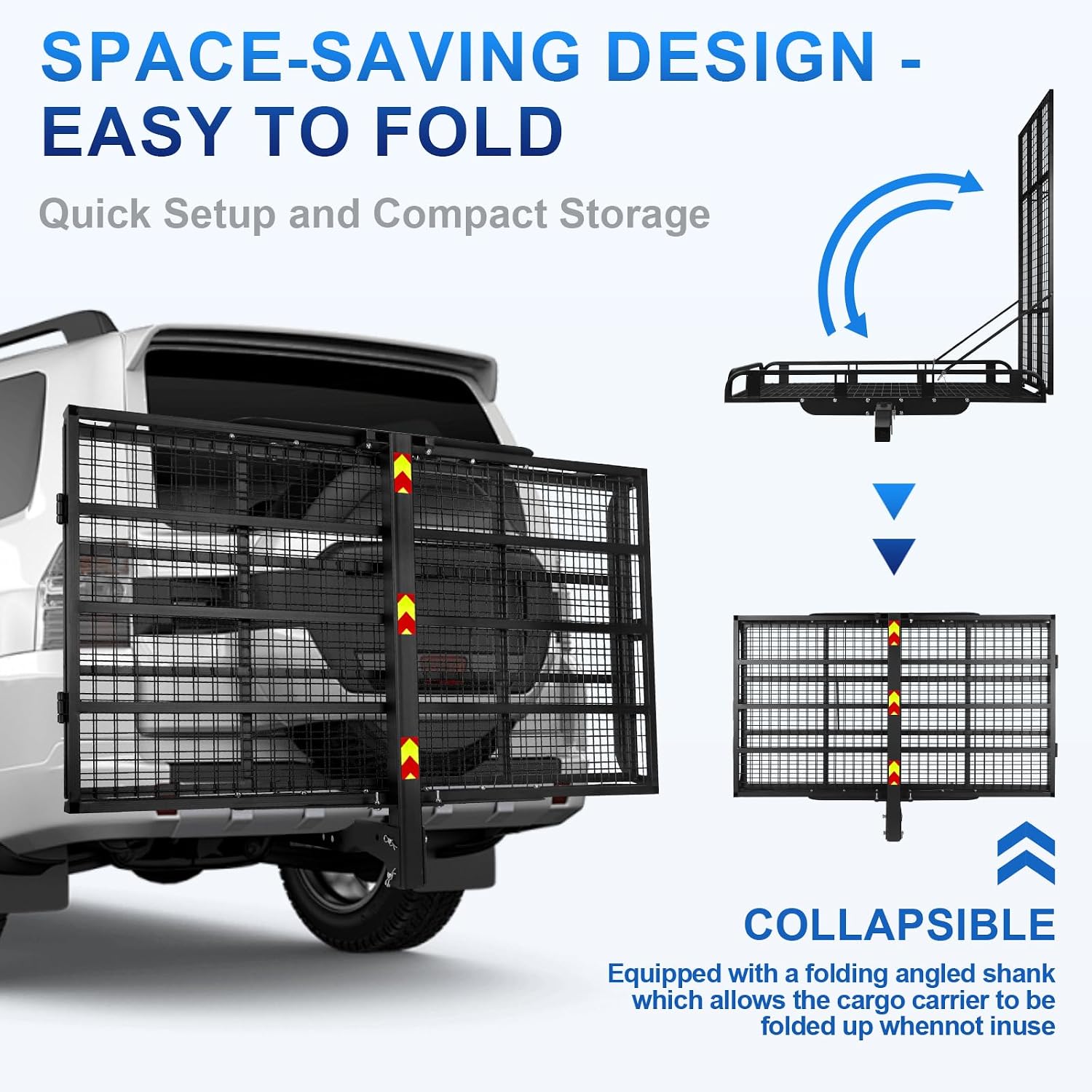 Foldable Cargo Carrier, 800 LBS Load Hitch Cargo Carrier with Reflective Strips & Straps & Alloy Steel Structure, Mobility Scooter Carrier for Outdoor Enthusiasts and Disability Aid