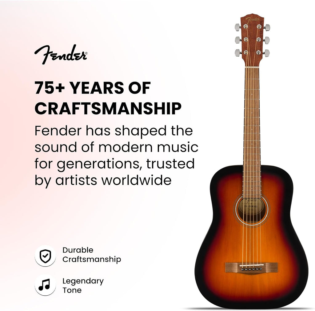 Fender California Standard Redondo Mini Acoustic Guitar - 3-Color Sunburst Bundle with Gig Bag, Tuner, Strap, Picks, and Austin Bazaar Instructional DVD