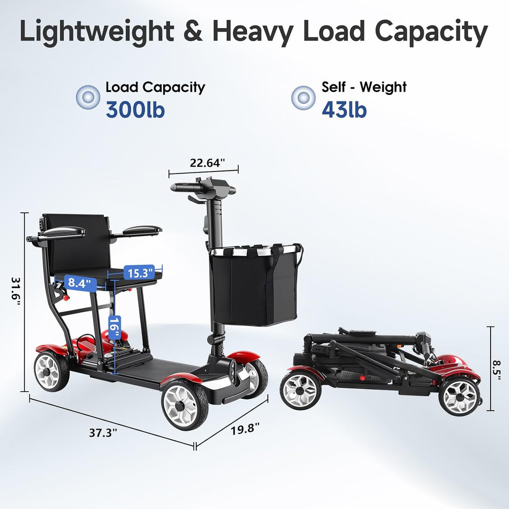 Mobility Scooters for Seniors-Lightweight,Easy Foldable,28Miles Travel Range,Powerful Battery,4X Anti-Slip Rear Wheel, Intelligent Electric Control Motorized Scooters 270W for Adults