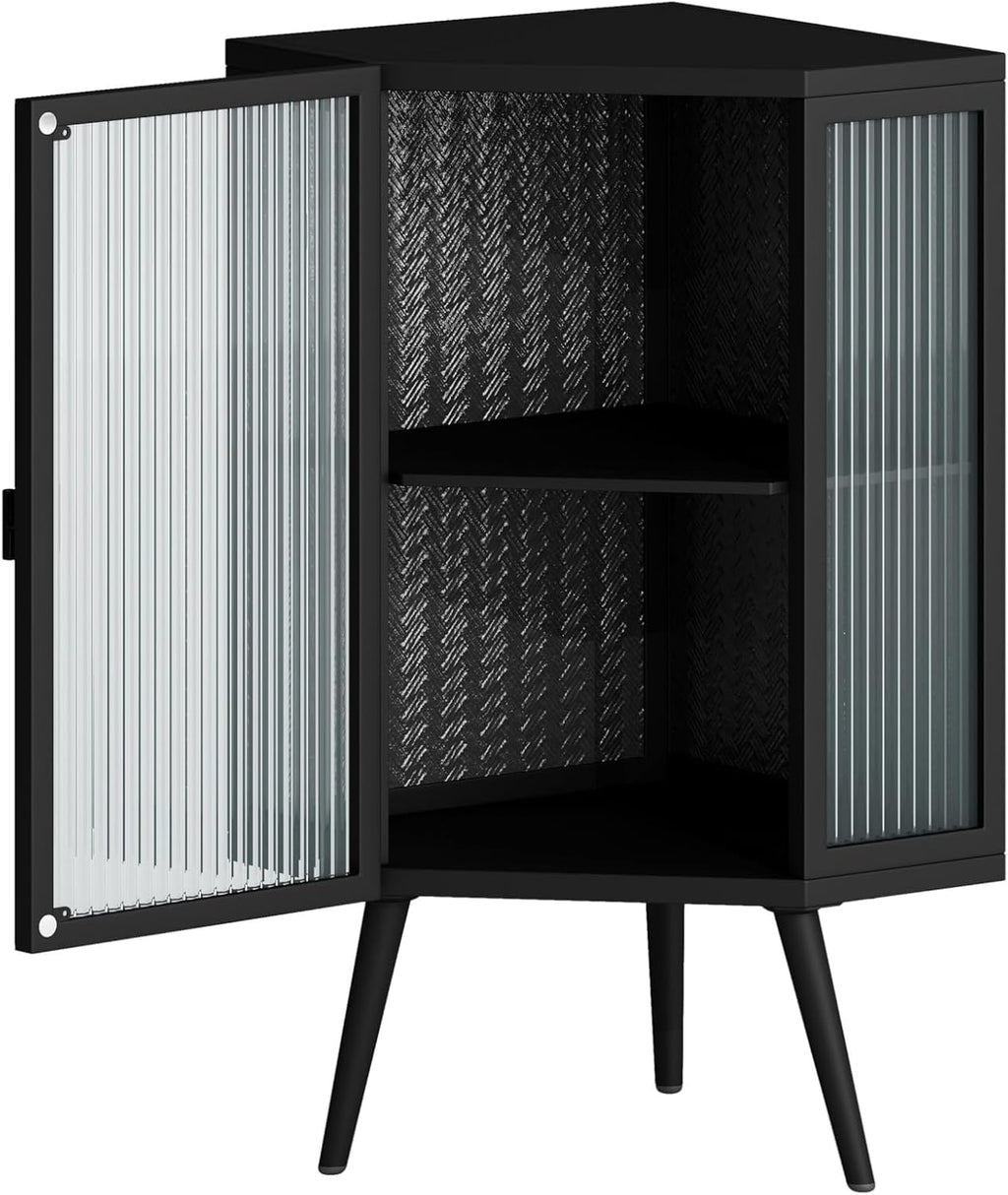 Vinsetto 22.25' Corner Floor Cabinet with Tempered Glass Door, Storage Shelves for Bathroom, Living Room, Bedroom, Black