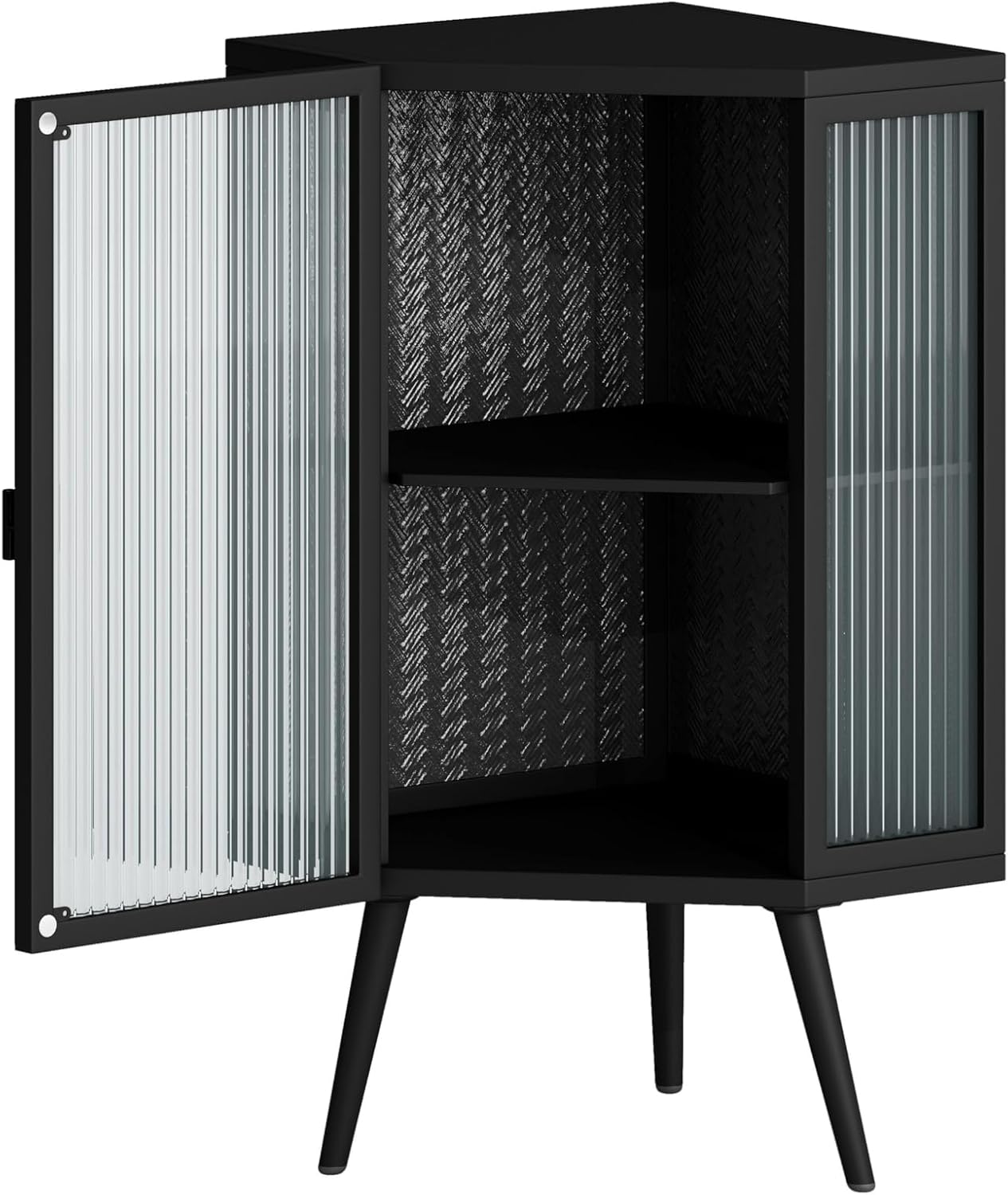 Vinsetto 22.25' Corner Floor Cabinet with Tempered Glass Door, Storage Shelves for Bathroom, Living Room, Bedroom, Black