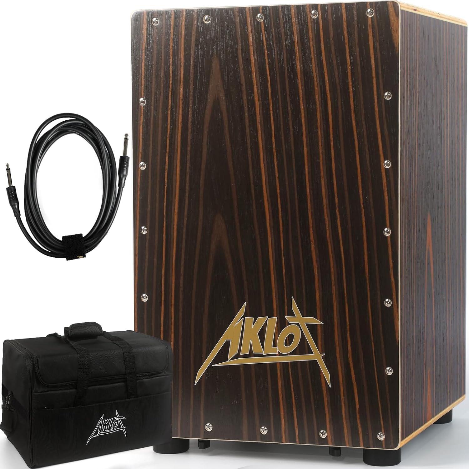 Electric Cajon,AKLOT Ebony African Blackwood 12 * 12 * 18 inch Box Drum Full Size Percussion Pickup Cajons with Snares and Electronics for Amp Above 50W