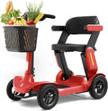 Glashow S3 Foldable Mobility Scooter for Seniors and Adults – 4-Wheel Lightweight Electric Scooter, 25-Mile Range, 6 mph Max Speed, 265 lb Capacity, PAI Safety System for Outdoor Travel- Red