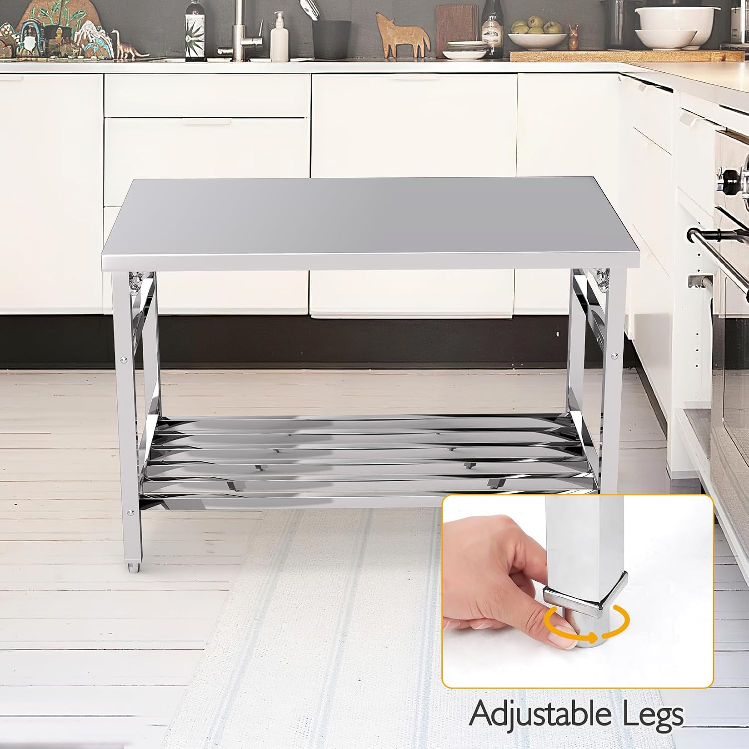 Garvee 48x30 in NSF Stainless Steel Folding Table – Heavy-Duty Commercial Prep Table for Kitchen, Restaurant & Home, 500 LBS Capacity with Adjustable Undershelf, Easy to Assemble