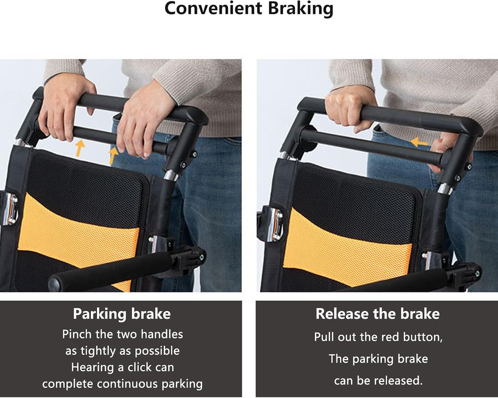 Folding Portable Wheelchair with Hand Brake,Portable Folding Wheelchair, Super Lightweight Transport Wheelchair,Folding, Portable. with Locking Hand Brakes,Flip-Backs Arms