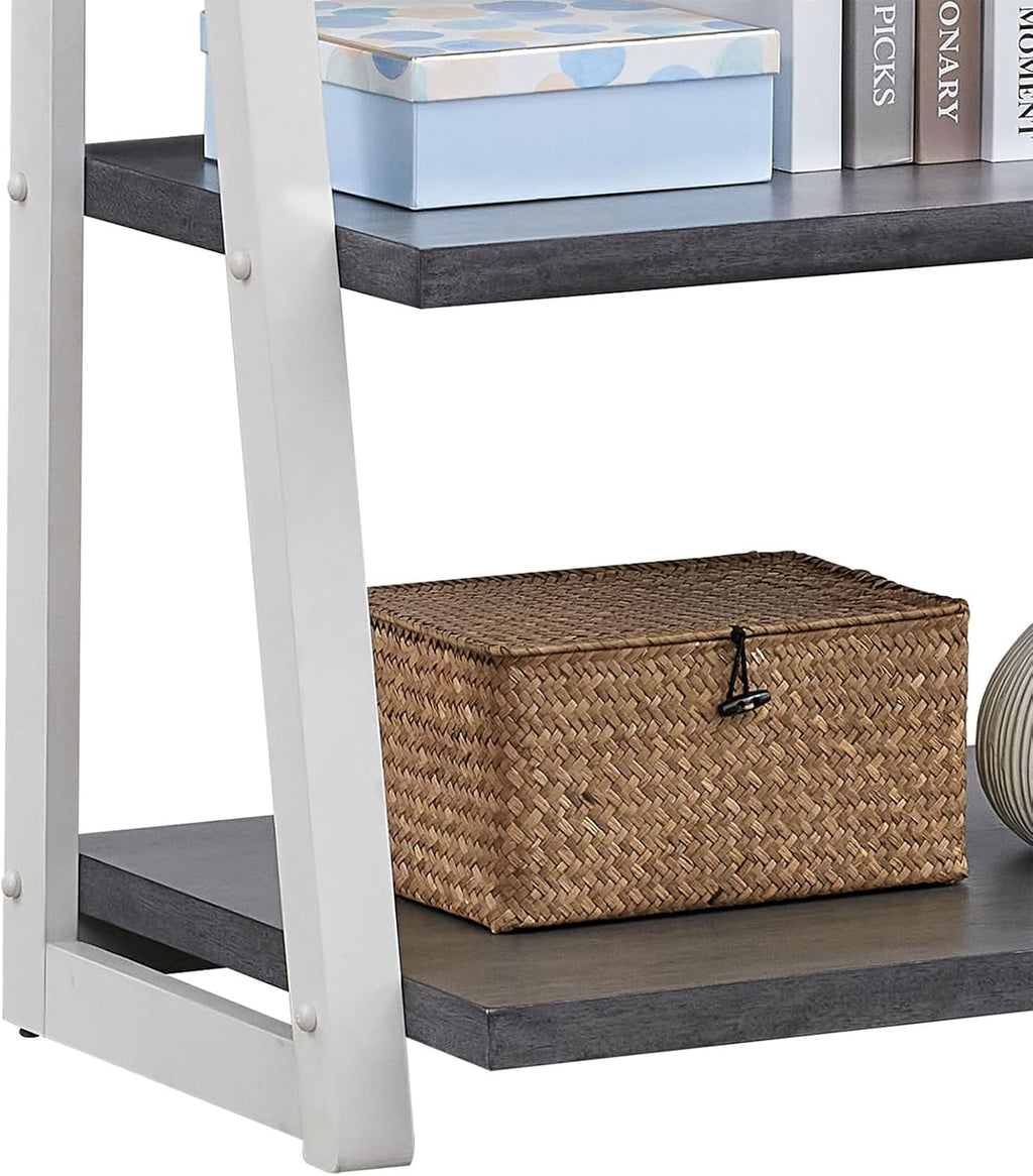 Ladder Shelf, 5-Tier Bookshelf Bookcase, Freestanding Corner Storage Shelves with Wood Frame for Home Office, Living Room, Kitchen, Bedroom, Grey+White