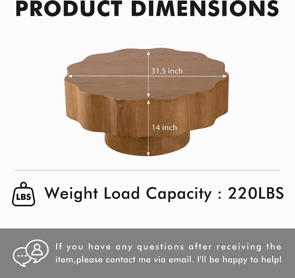 31.5'' Farmhouse Coffee Table Petal-Like, Wood Coffee Center Table Mid Century Modern Coffee Table for Living Room, Small Space End Side Table for Bedroom, Farmhouse, Apartment, Office